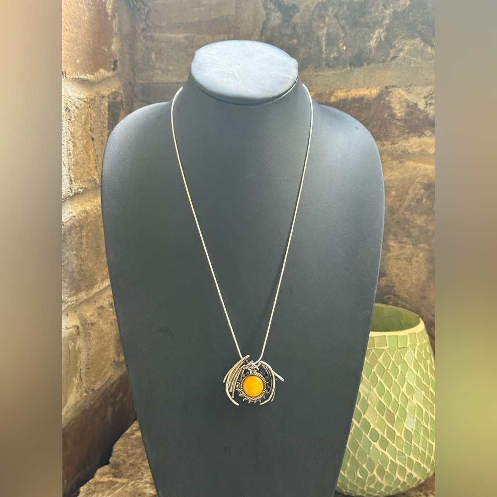 Silver Yellow Agate Dragon Agate Necklace